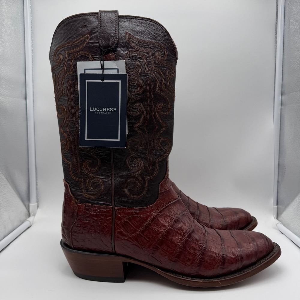 Lucchese Black Cherry Caiman Crocodile Tail Cowboy Boots CL8110R3 Mens 11 D